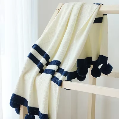 Stripe Cute Ball Tassel Blanket